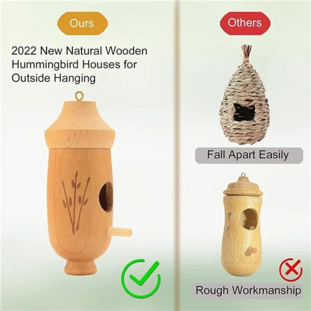 Hummingbird House - Natural Wooden Hummingbird Nesting Houses for Gardening